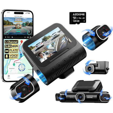 <tc>AZDome</tc> M660 Max 4-kanals 128 GB 4K Wi-Fi GPS 360-graders bilkamera