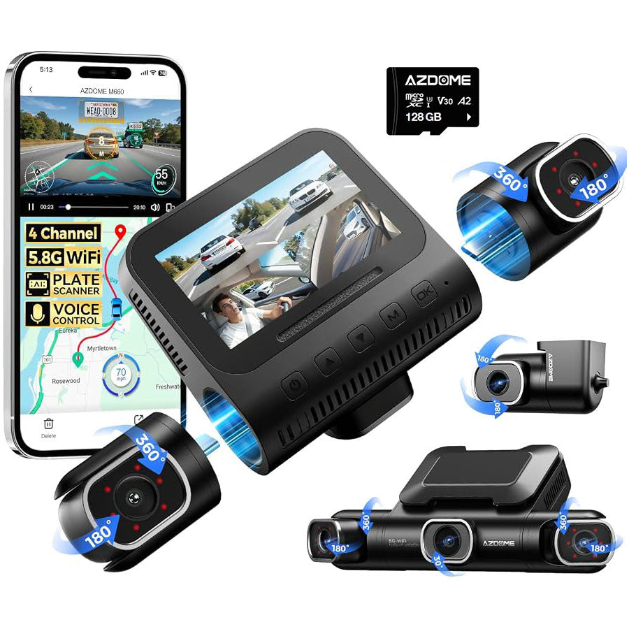 <tc>AZDome</tc> M660 Max 4-kanals 128 GB 4K Wi-Fi GPS 360-graders bilkamera