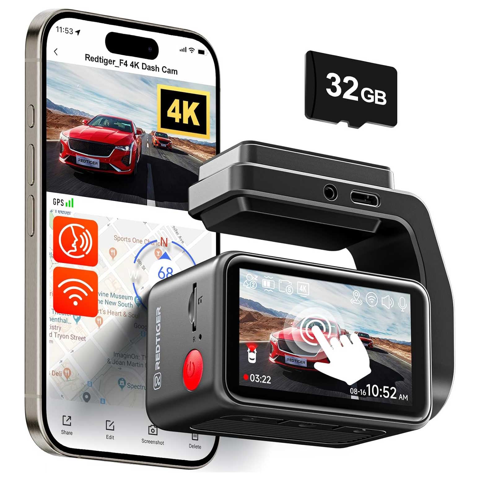 <tc>Redtiger F4 4K Touch Wifi GPS 32gb dashcam</tc>