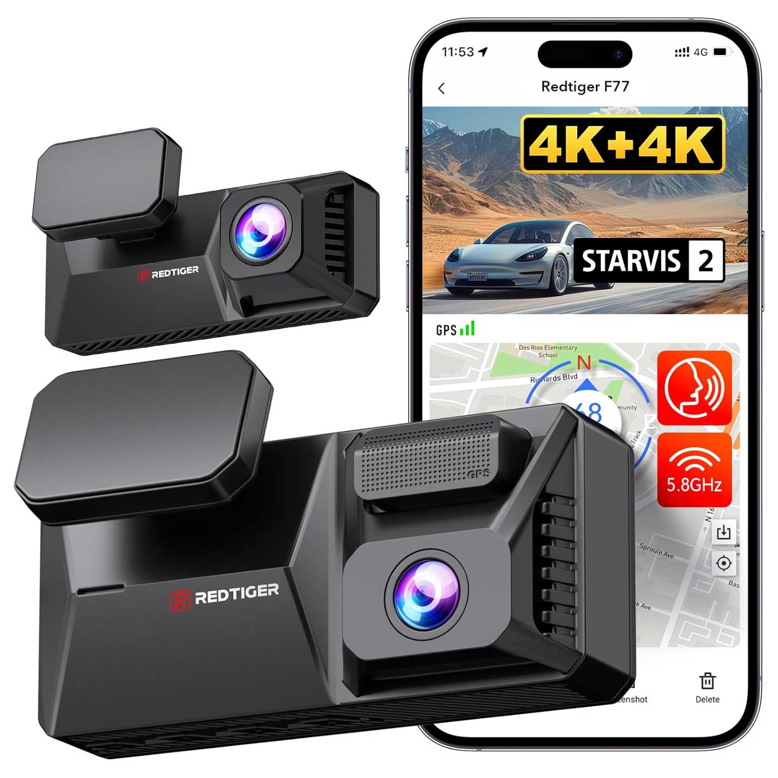 <tc>Redtiger F77 4K Touch Wifi GPS 2CH 128gb dashcam</tc>