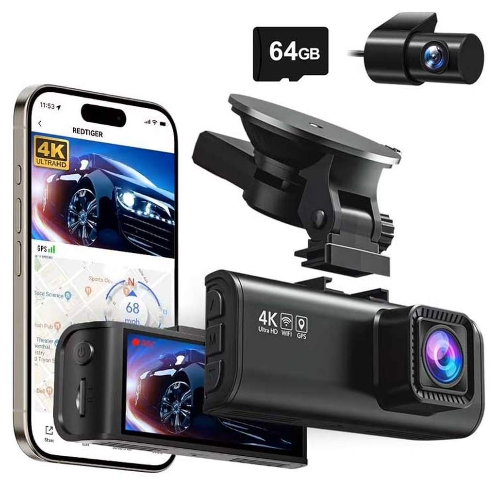 Redtiger F7NT 4K Touch Wifi GPS 2CH 64gb dashcam