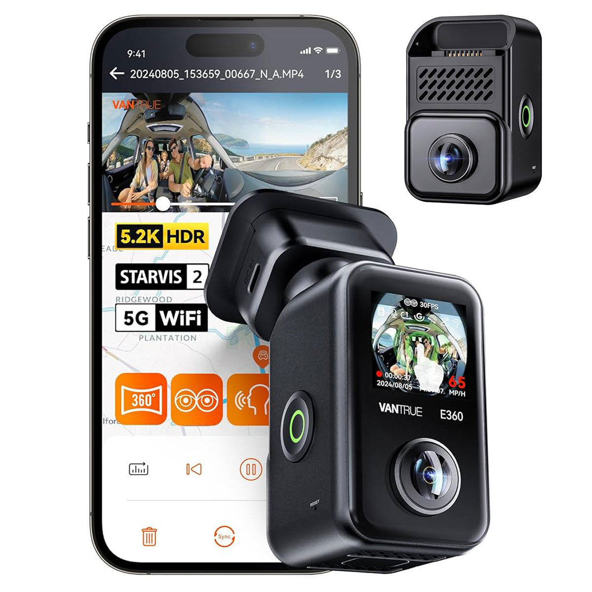 Vantrue E360 Cloud 5K 2CH Wifi GPS 360 graders dashcam