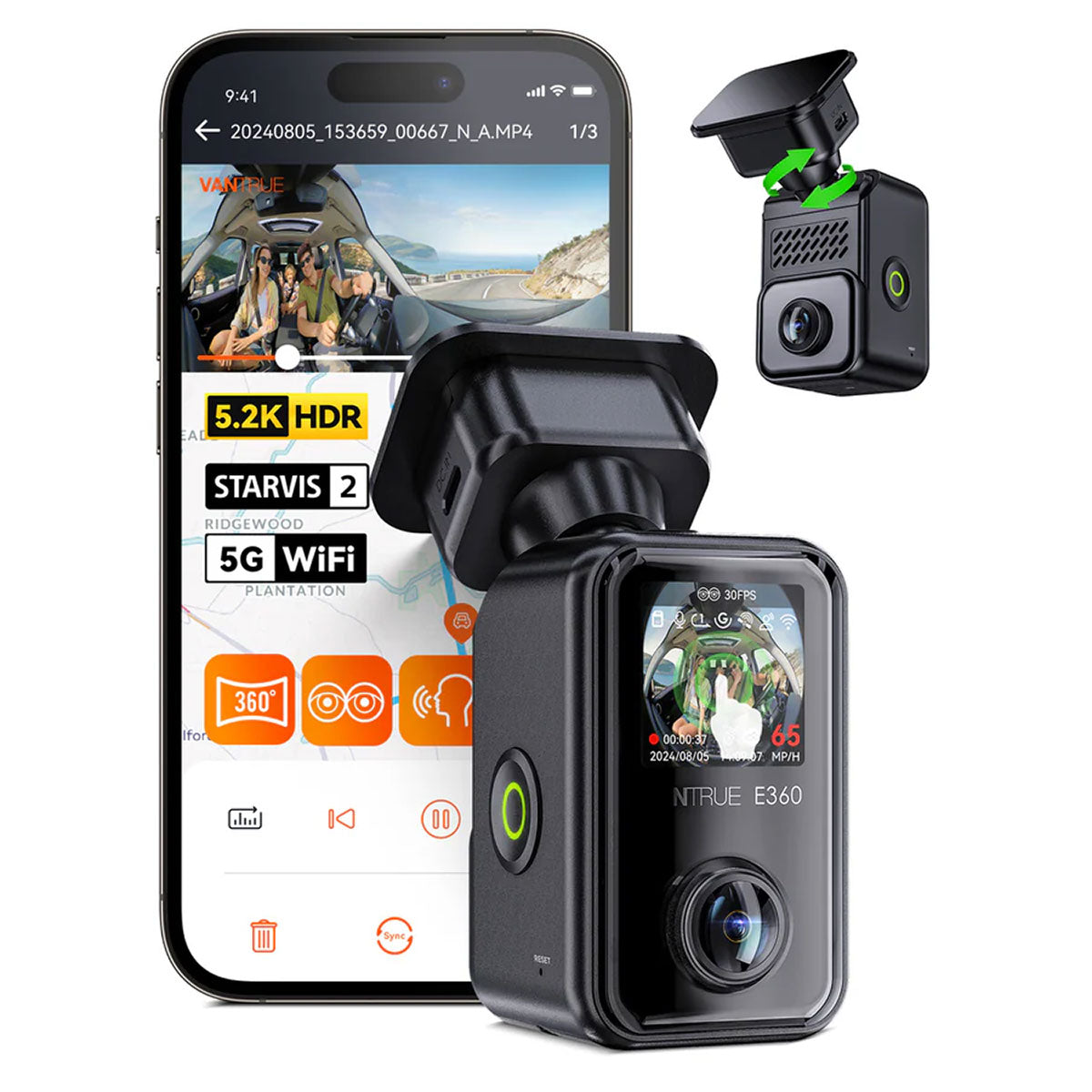 Vantrue E360 Cloud 5K 2CH Wifi GPS 360 graders dashcam