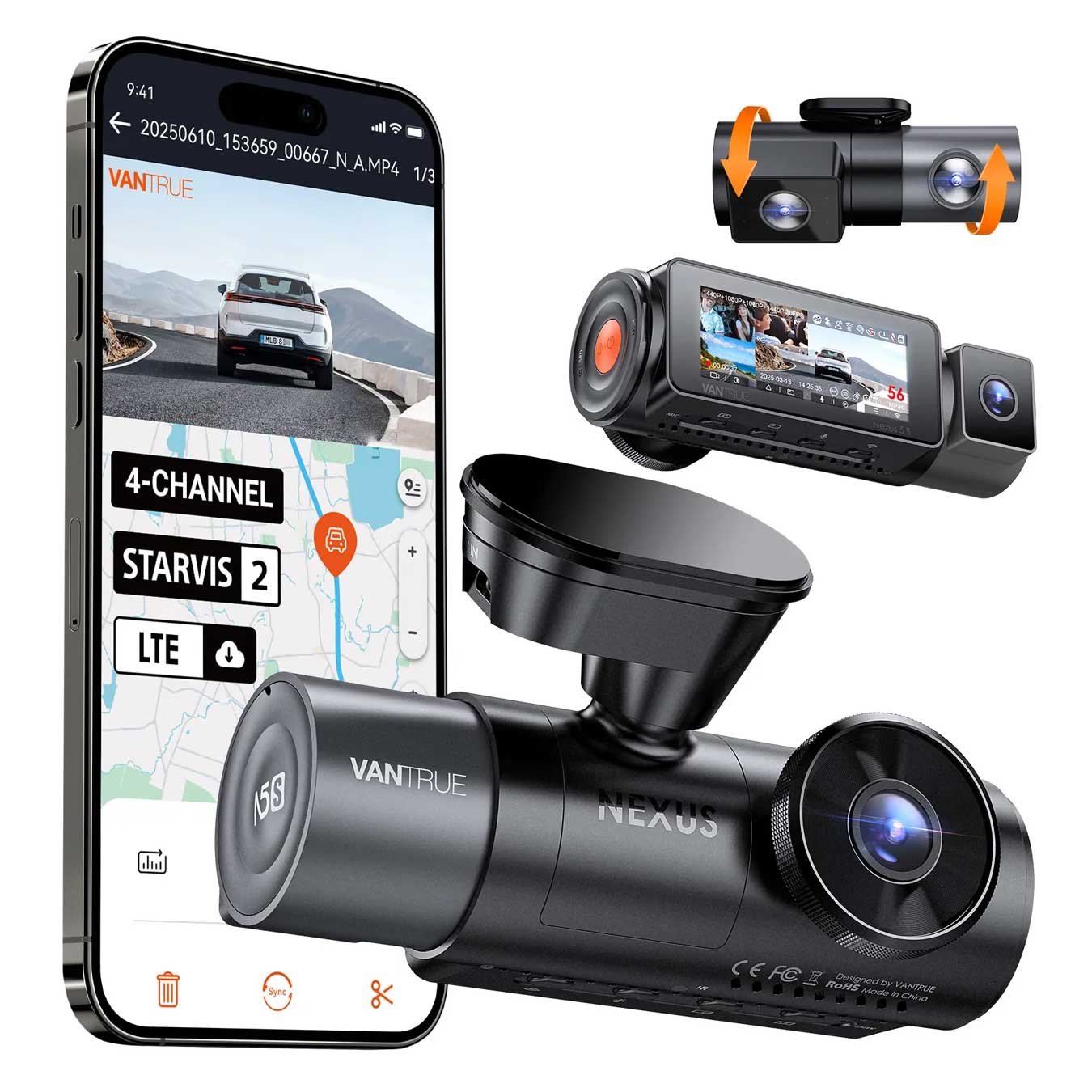 Vantrue N5S Cloud 2K 4CH Wifi GPS 360 graden dashcam
