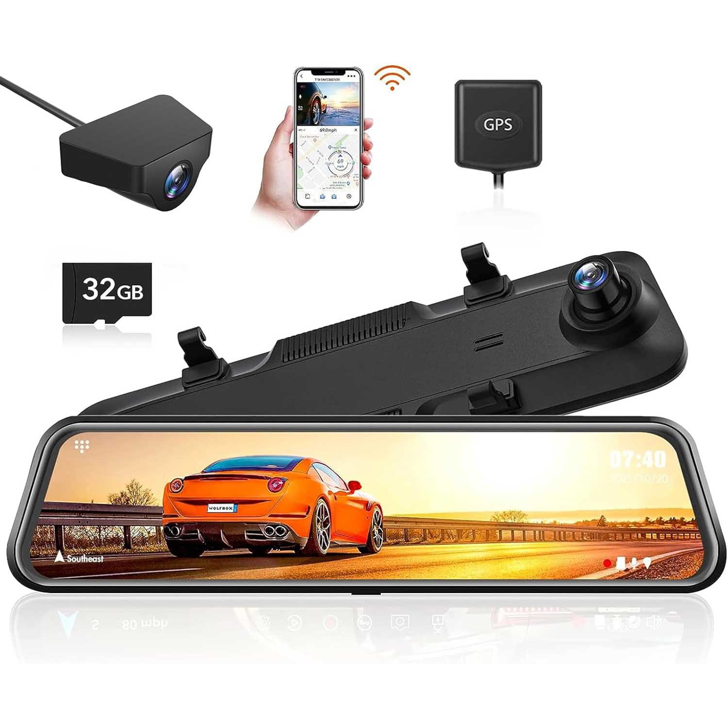 <tc>Wolfbox G840H 2K Wifi GPS 32gb Mirror dashcam</tc>