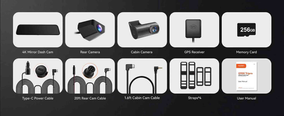 Wolfbox G900 Tripro cabin 3CH 4K Wifi GPS 256gb Mirror dashcam