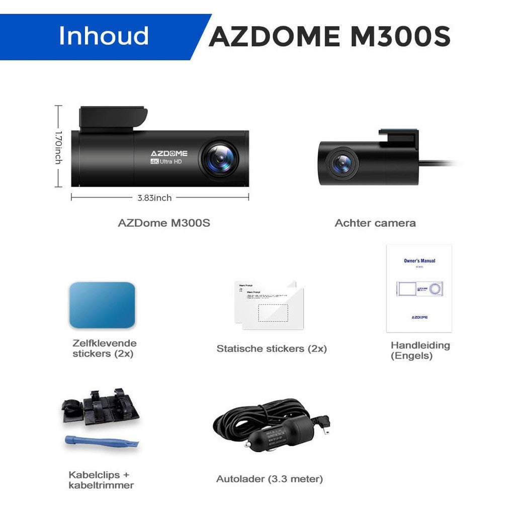 AZDome M300S 4K 2CH Dual Wifi GPS 64gb dashcam
