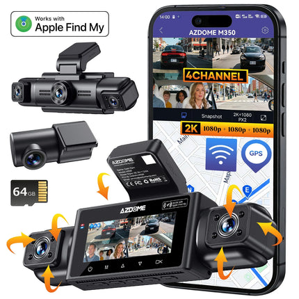 AZDome M350 4CH 2K wifi GPS 64 GB 360 grader bilkamera