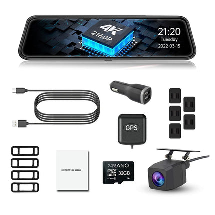 Nanocam T55 4K 2CH Full Mirror Wifi GPS 32gb innerbackspegel dashcam